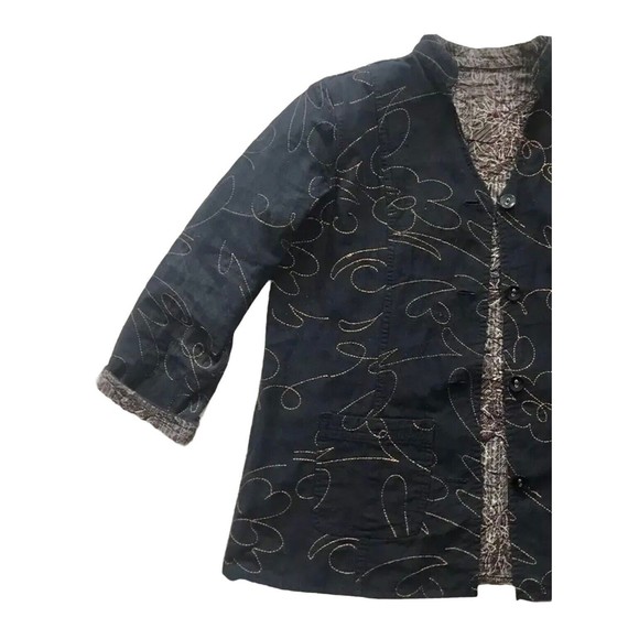 Handmade Reversible Quilted Block Print Jacket Women’s Medium Large M L Black - Picture 1 of 16